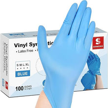 Load image into Gallery viewer, Blue Vinyl Gloves, 4 mil, Disposable Latex-Free Gloves for Cooking &amp; Cleaning, Outdoor 100-ct Box Durable Nitrile Disposable Gloves - Powder-Free, Latex-Free, High-Elasticity Comfort Fit - Food Safe for Cleaning, Hairdressing, Pets, Crafts, Cars