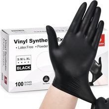 Load image into Gallery viewer, Black Vinyl Gloves, 4 mil, Disposable Latex-Free Gloves for Cooking &amp; Cleaning, Outdoor 100-ct Box Durable Nitrile Disposable Gloves - Powder-Free, Latex-Free, High-Elasticity Comfort Fit - Food Safe for Cleaning, Hairdressing, Pets, Crafts, Cars