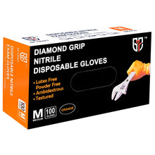 Load image into Gallery viewer, 100 pcs Heavy Duty Mechanic Nitrile Black/Orange Disposable 8 MIL Diamond Gloves