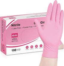 Load image into Gallery viewer, Pink Gloves Disposable Latex-Free Food Safe for Cooking Cleaning Household Pet Care Beauty Spa Pink Nitrile Gloves Powder Free Disposable Latex Free (100/ct box)