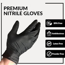 Load image into Gallery viewer, 100pcs Disposable Nitrile Ultra-Durable Gloves, 5-mil, Black Gloves Disposable Latex Free, Powder Free Gloves Waterproof, Tear-Resistant, and Powder-Free for Kitchen Cleaning, Tattoo, Hair Dyeing, Pet Grooming - Perfect for Outdoor Cleaning Supplies
