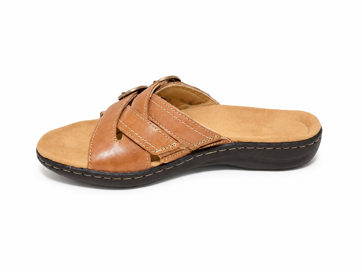 Women’s Soft-Step Leather Slide Sandals – All-Day Comfort